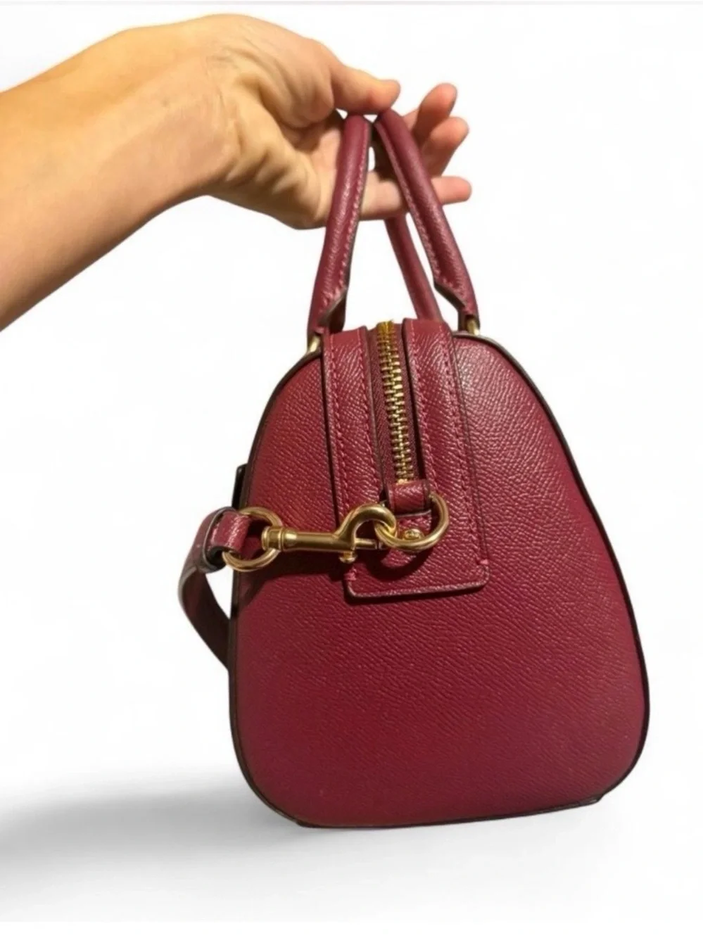 Coach Burgundy Leather Rowan Satchel with Gold Hardware